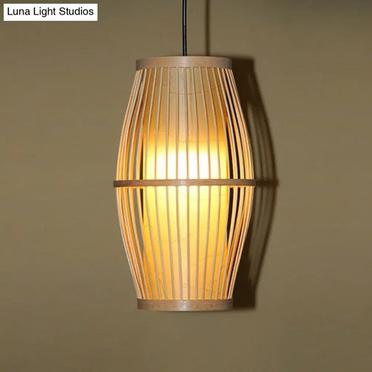 Bamboo Cage Suspension Pendant Light - Modern Wood Shade Perfect For Balcony / Lantern