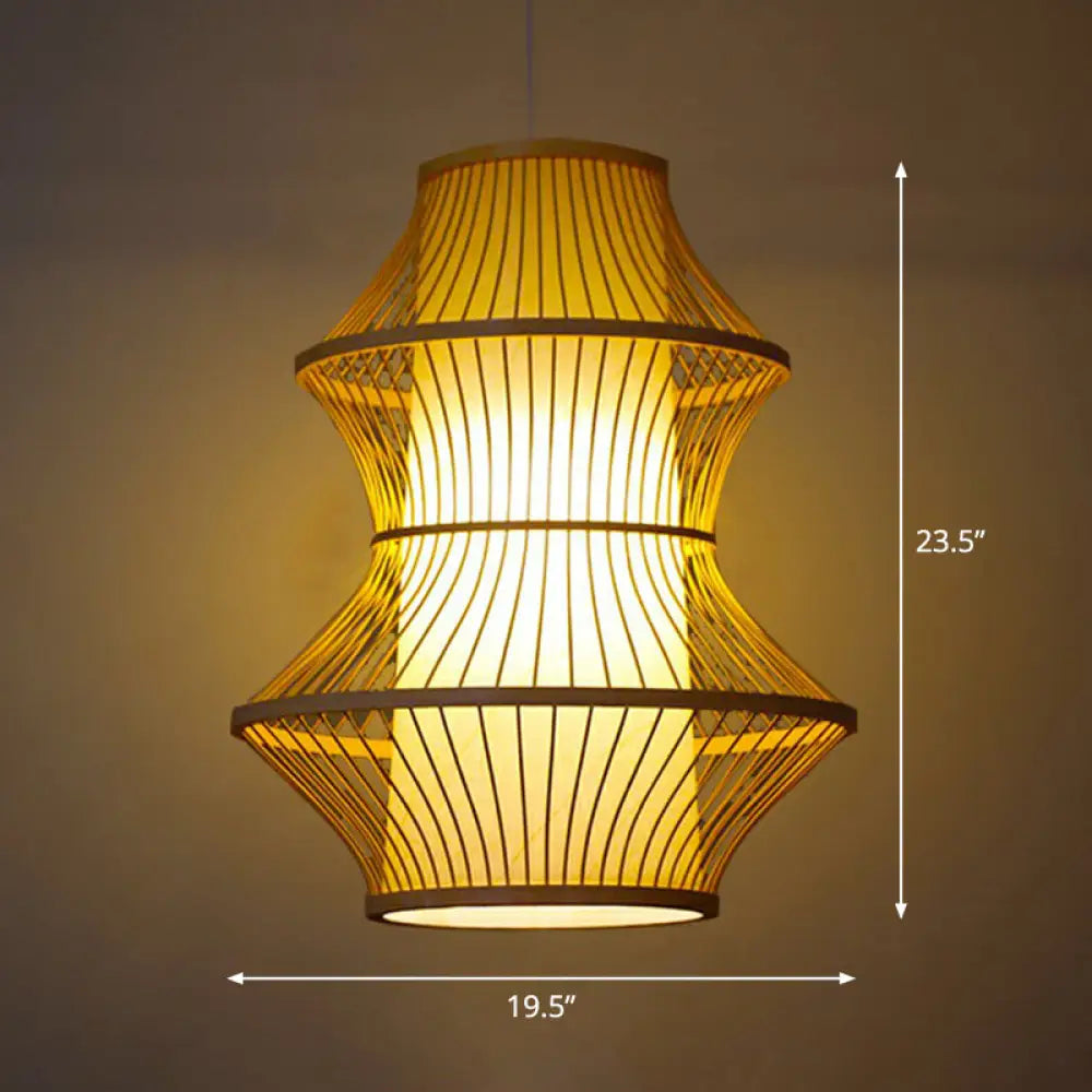 Bamboo Pendant Light With Modern Cage Shade For Balcony - Wood Suspension Lighting 1 Bulb / Gourd