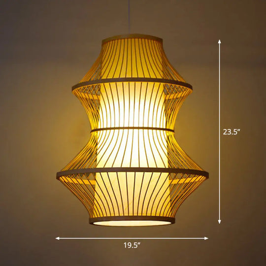 Bamboo Pendant Light With Modern Cage Shade For Balcony - Wood Suspension Lighting 1 Bulb / Gourd