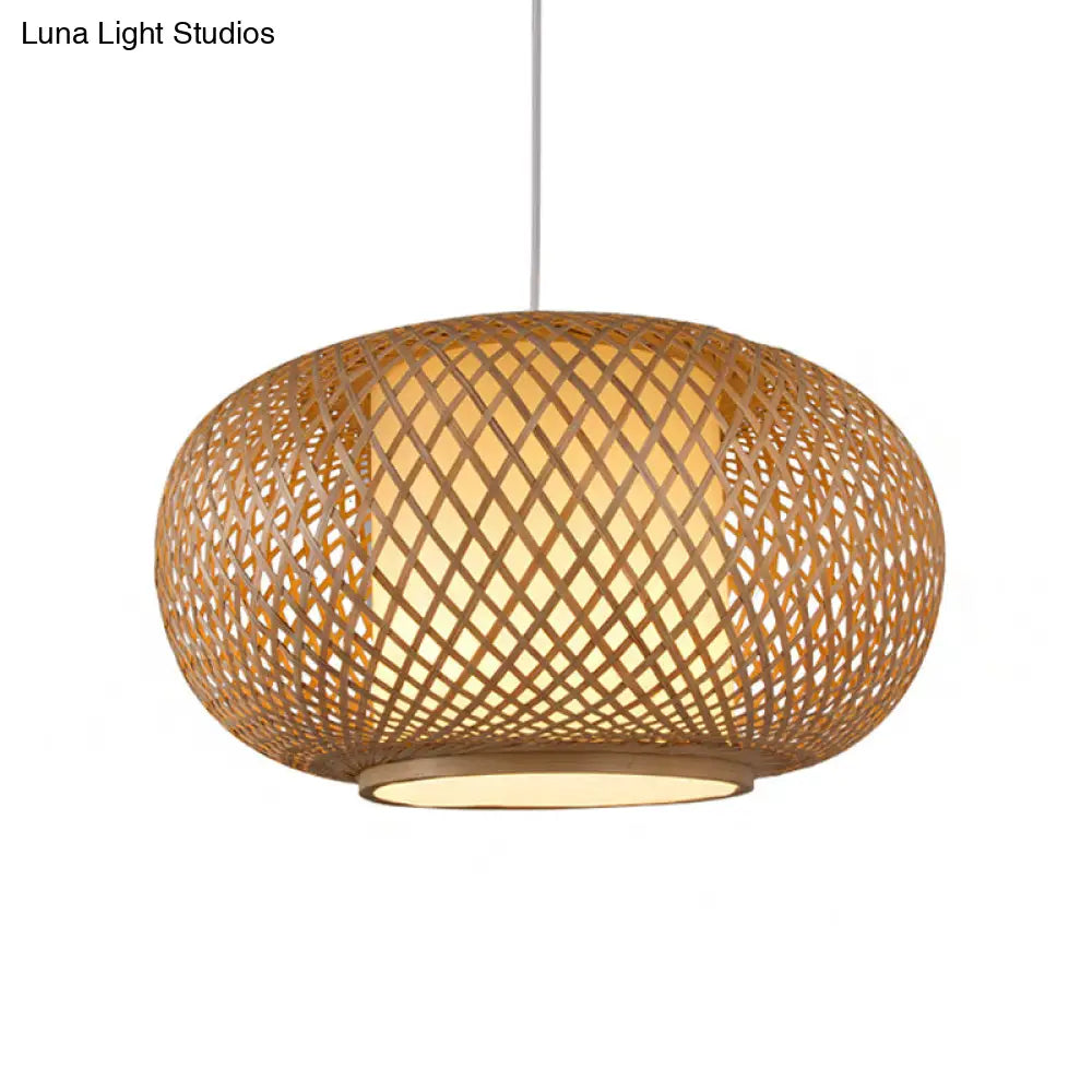 Traditional Bamboo Pendant Light With Wood/Coffee Pumpkin Design - Ideal For Restaurants