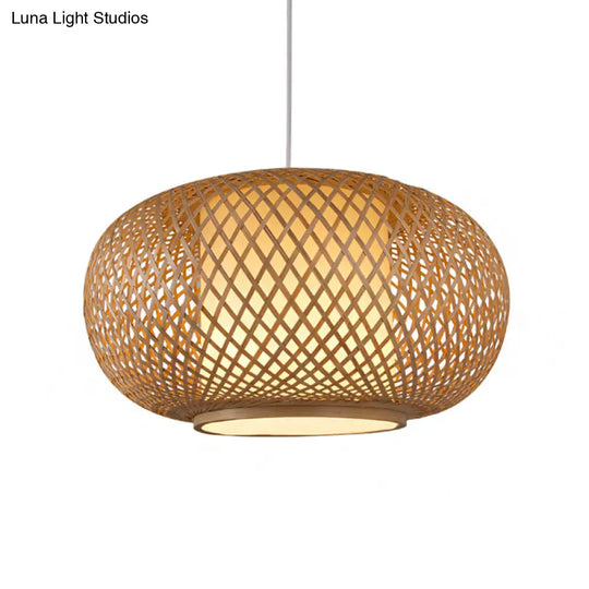 Traditional Bamboo Pendant Light With Wood/Coffee Pumpkin Design - Ideal For Restaurants