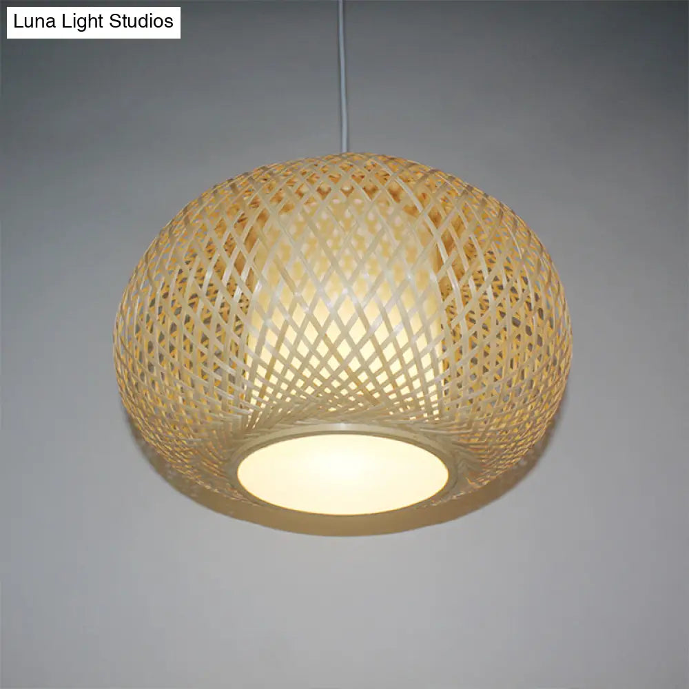 Traditional Bamboo Pendant Light With Wood/Coffee Pumpkin Design - Ideal For Restaurants Wood