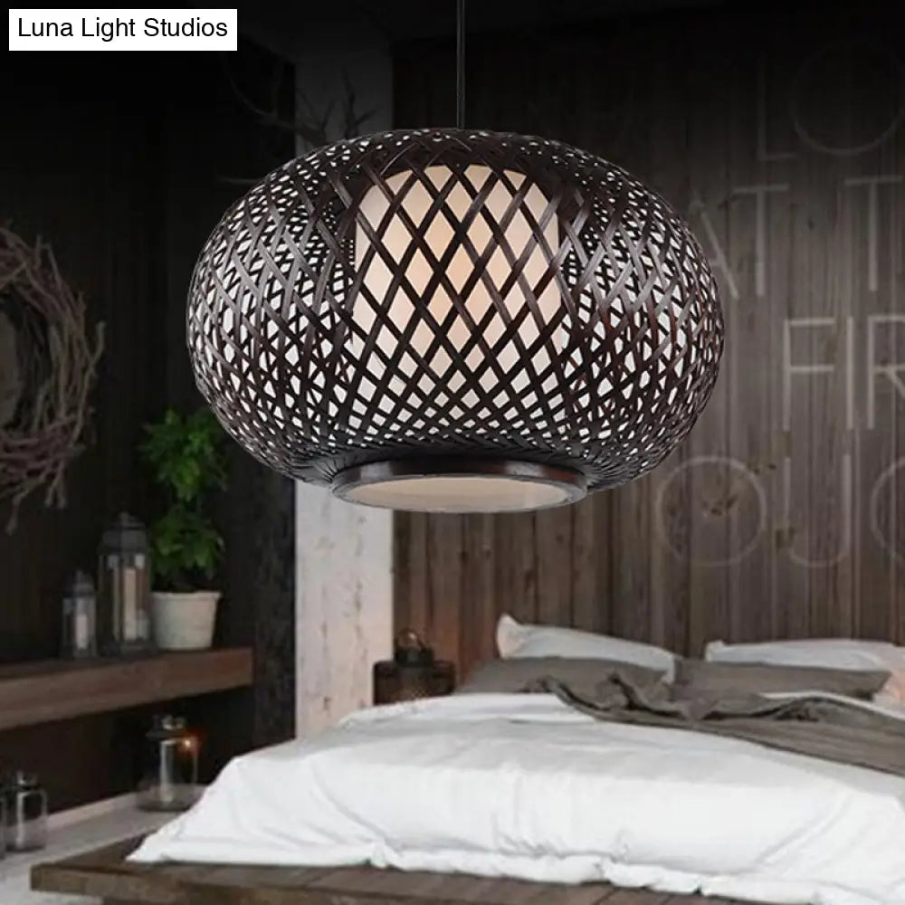 Traditional Bamboo Pendant Light With Wood/Coffee Pumpkin Design - Ideal For Restaurants