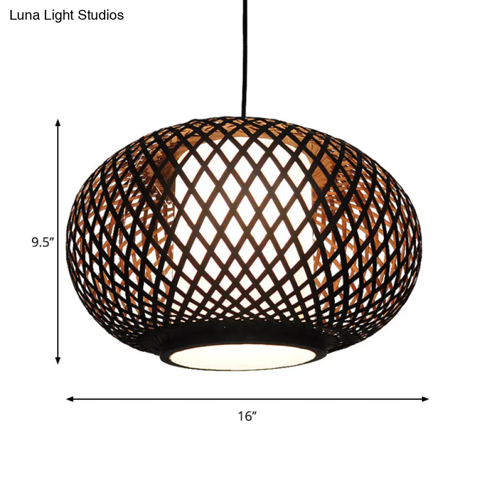 Bamboo Pendant Light With Pumpkin Design Perfect For Restaurant - 1 Bulb Hanging Kit