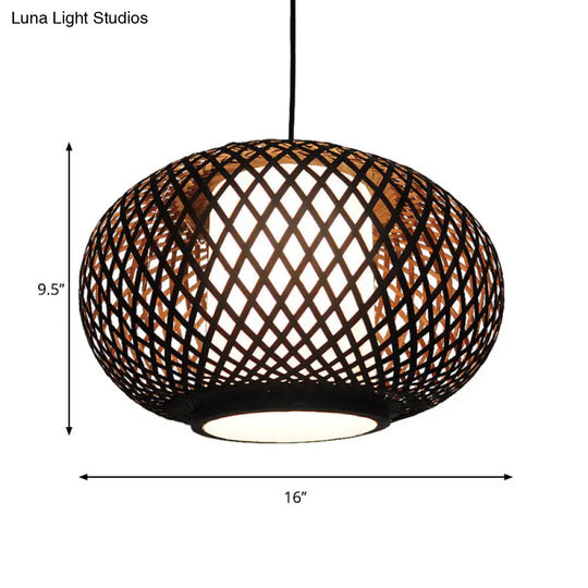 Bamboo Pendant Light With Pumpkin Design Perfect For Restaurant - 1 Bulb Hanging Kit