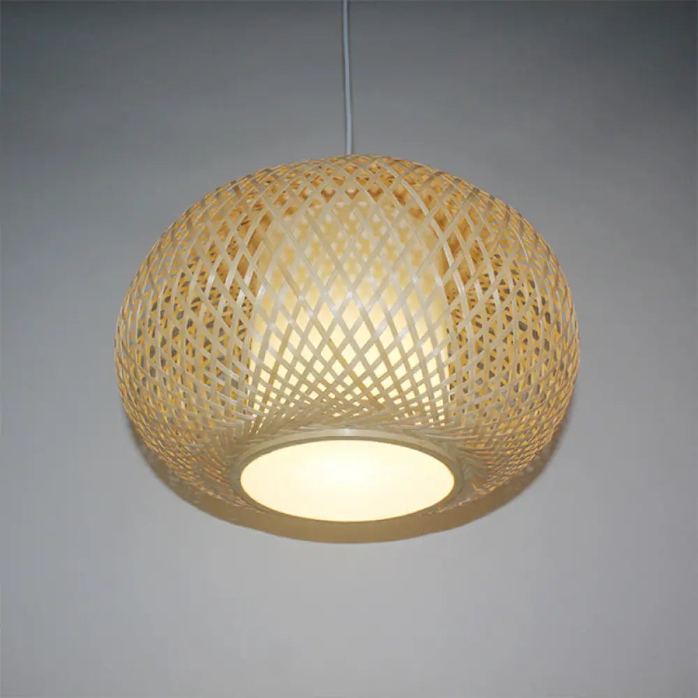 Bamboo Pendant Light With Pumpkin Design Perfect For Restaurant - 1 Bulb Hanging Kit Wood