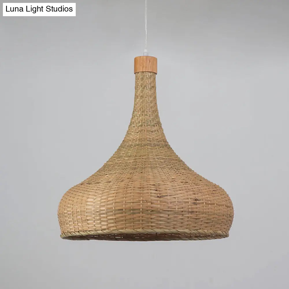 Asia Pendant Lighting: Onion/Raindrop/Bell Bamboo 1-Light Beige Fixture 10.5/17/18 W