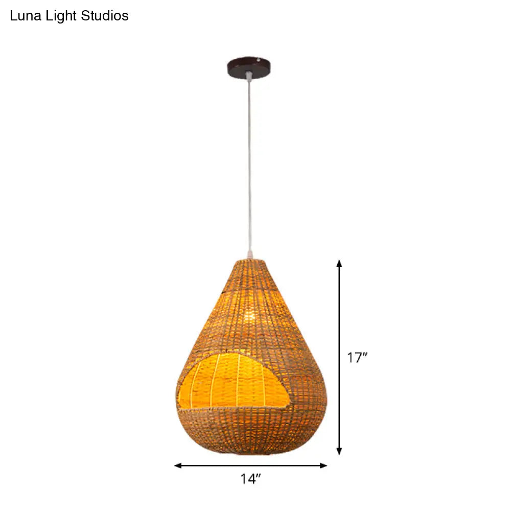 Bamboo Pendant Lighting Asia: Onion Raindrop Bell - Beige Hanging Light Fixture For Table 1