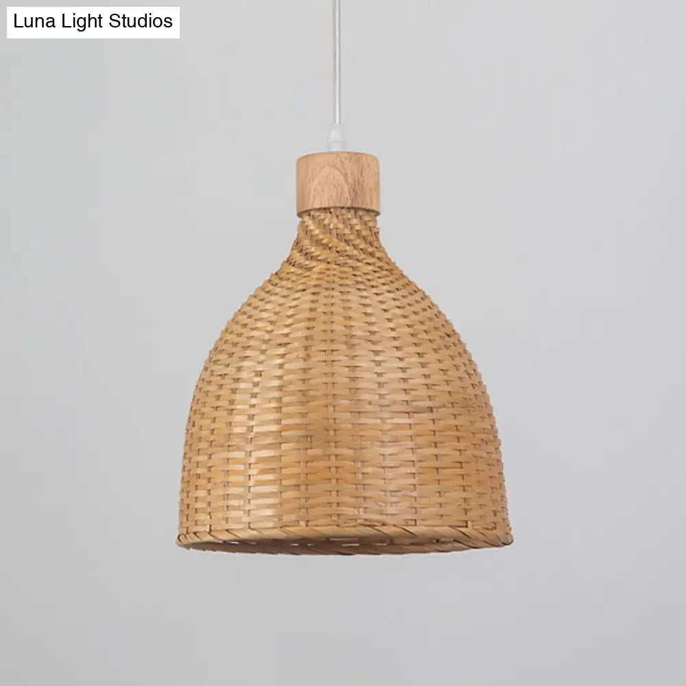 Bamboo Pendant Lighting Asia: Onion Raindrop Bell - Beige Hanging Light Fixture For Table 1