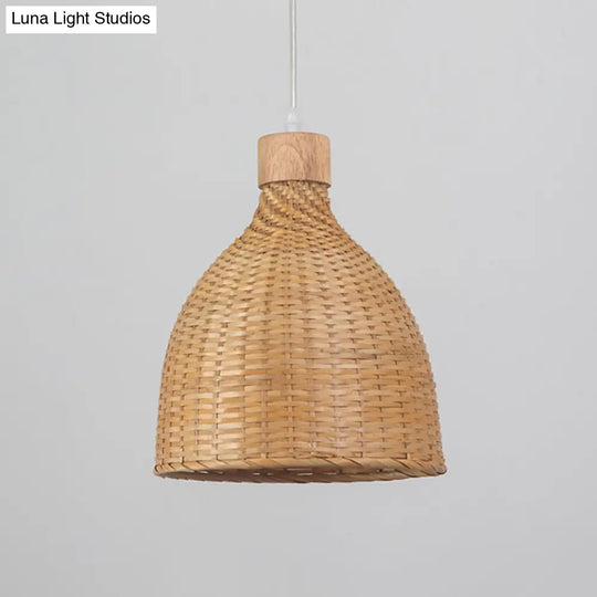 Bamboo Pendant Lighting Asia: Onion Raindrop Bell - Beige Hanging Light Fixture For Table 1