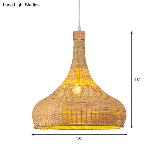 Bamboo Pendant Lighting Asia: Onion Raindrop Bell - Beige Hanging Light Fixture For Table 1