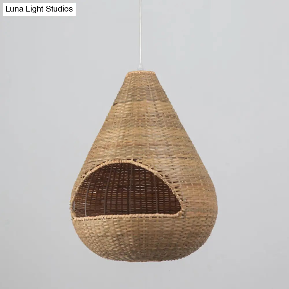 Bamboo Pendant Lighting Asia: Onion Raindrop Bell - Beige Hanging Light Fixture For Table 1