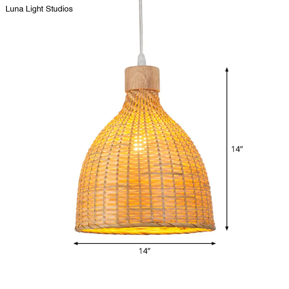 Bamboo Pendant Lighting Asia: Onion Raindrop Bell - Beige Hanging Light Fixture For Table 1