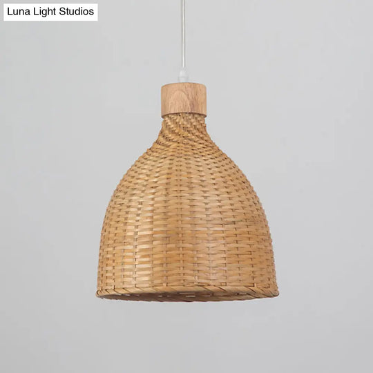 Asia Pendant Lighting: Onion/Raindrop/Bell Bamboo 1-Light Beige Fixture 10.5/17/18 W