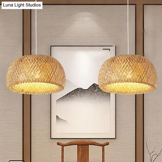 Bamboo Pendant Lighting - Chinese Cross-Weaving Dome Style 1 Light Beige Ceiling (12’/14’/23.5’)