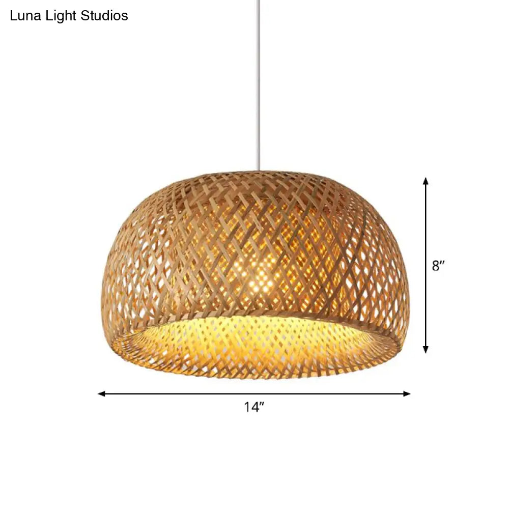 Bamboo Pendant Lighting - Chinese Cross-Weaving Dome Design 1 Light Beige Ceiling Ideal For Table