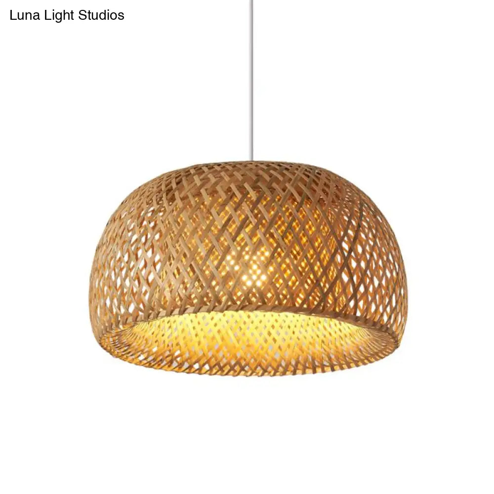 Bamboo Pendant Lighting - Chinese Cross-Weaving Dome Style 1 Light Beige Ceiling (12’/14’/23.5’)