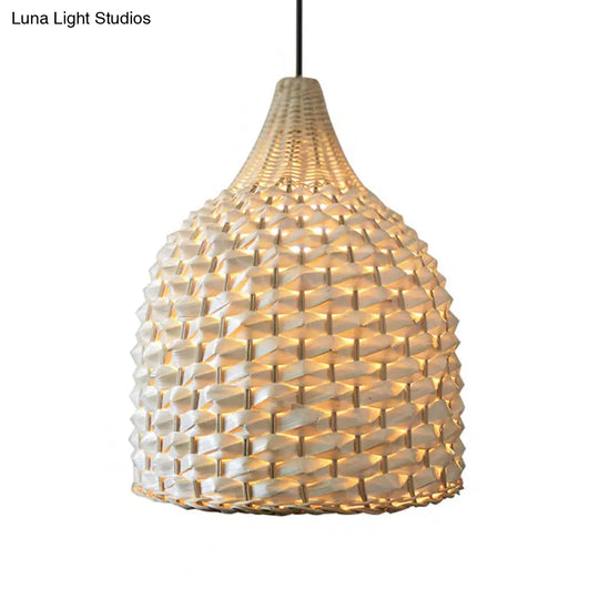 Modern Bamboo Pendant Lighting: Minimalist Beige Hanging Light Fixture