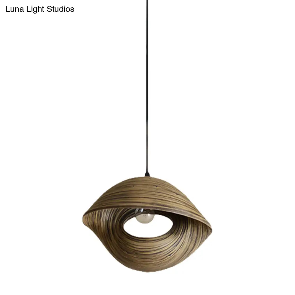 Bamboo & Rattan Hand Woven Pendant Light Kit - Modern 1-Bulb Ceiling Fixture (Brown)