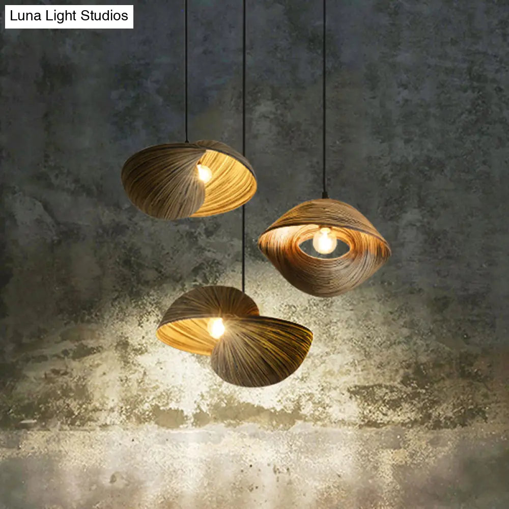 Bamboo & Rattan Hand Woven Pendant Light Kit - Modern 1-Bulb Ceiling Fixture (Brown)