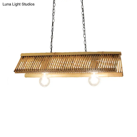 Bamboo Roof Design Pendant Light With 2 Bulbs For Restaurant Or Home Décor