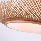 Bamboo Round Lantern Pendant Ceiling Light For Restaurants - Beige With 1