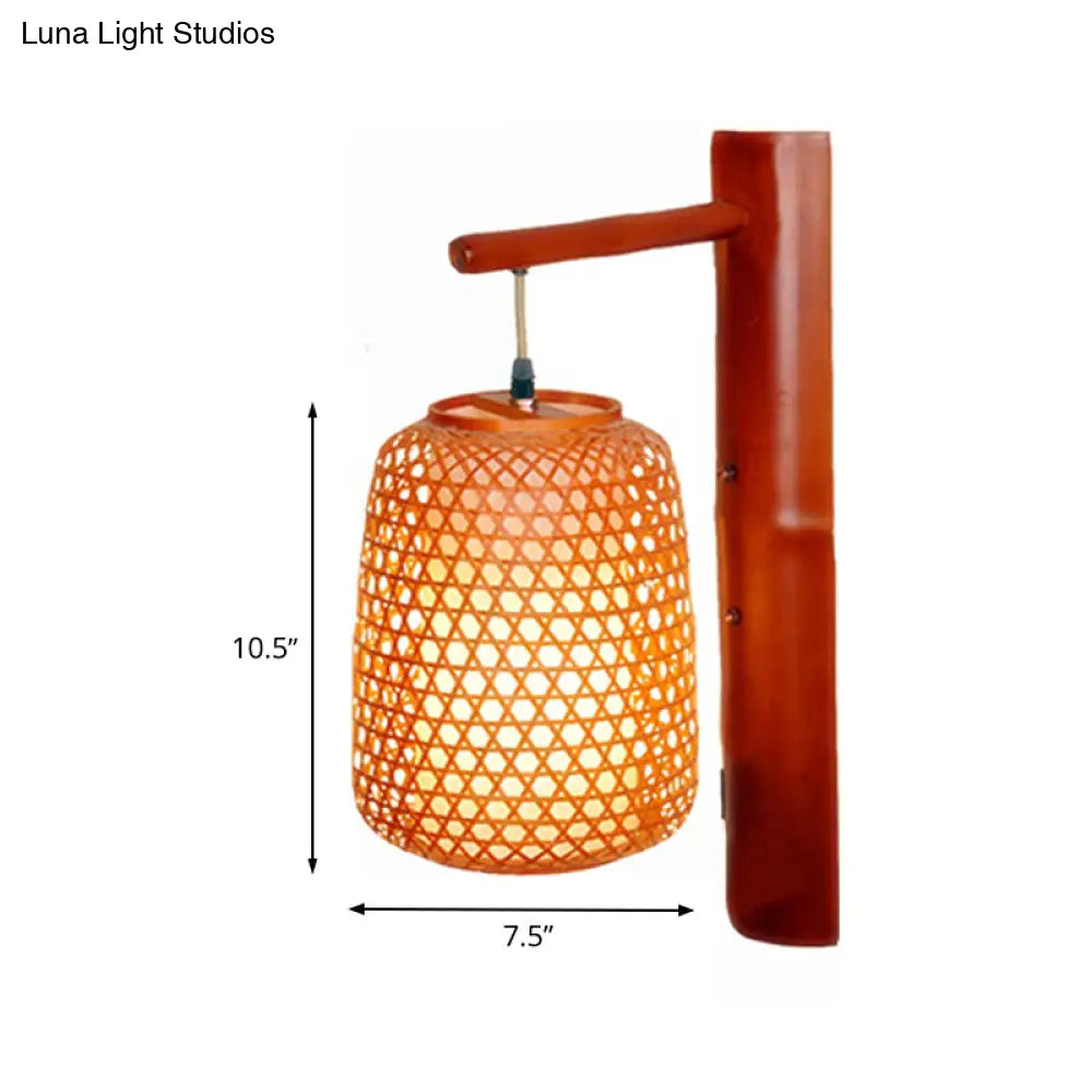 Bamboo Sconce Asia 1-Bulb Wall Mount Light Fixture - Handmade Red Brown Design With Inner White