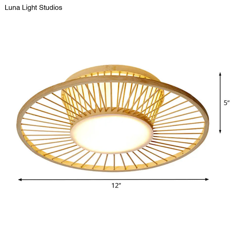 Bamboo Shade Chinese Ceiling Mount Beige Circular Lighting For Close To Décor