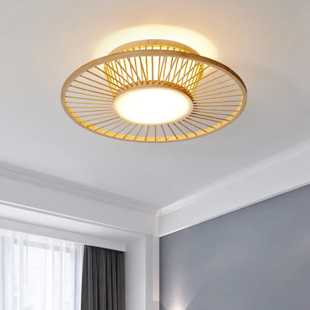 Bamboo Shade Chinese Ceiling Mount Beige Circular Lighting For Close To Décor