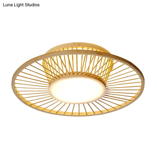 Bamboo Shade Chinese Ceiling Mount Beige Circular Lighting For Close To Décor