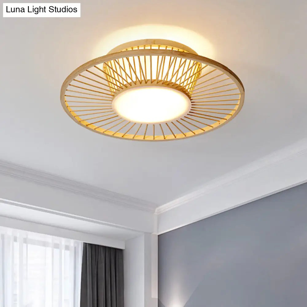 Bamboo Shade Chinese Ceiling Mount Beige Circular Lighting For Close To Décor