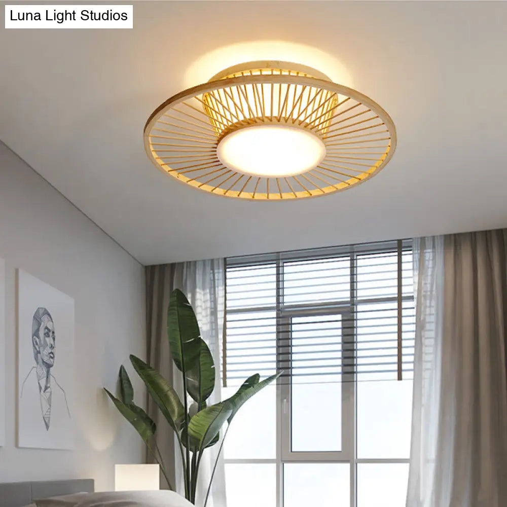 Bamboo Shade Chinese Ceiling Mount Beige Circular Lighting For Close To Décor
