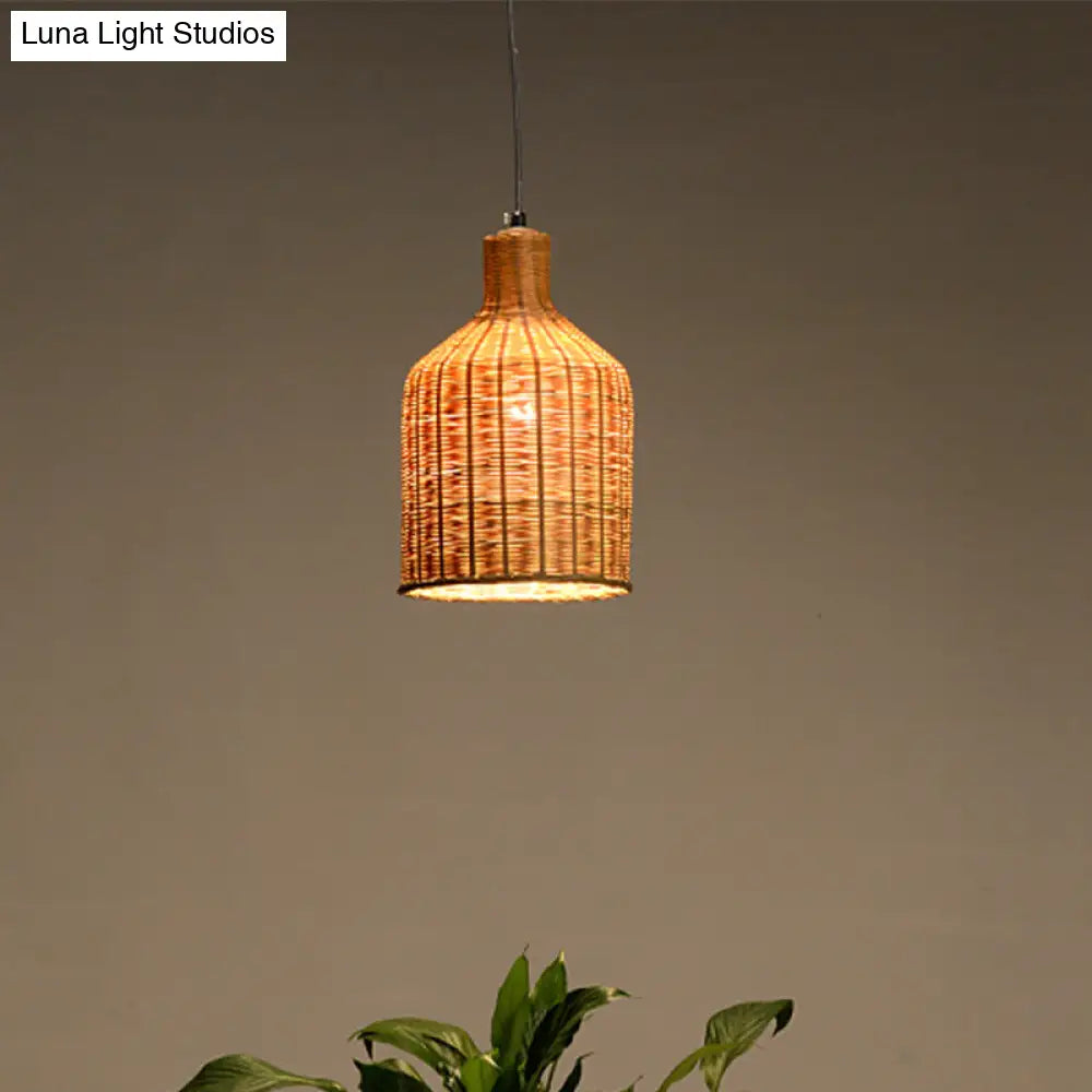 Bamboo Shade Chinese Pendant Lamp With Flaxen Tubular Design