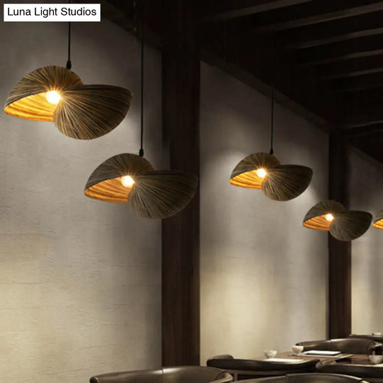 Bamboo Shell Pendant Light - South-East Asian Design 1 Head Brown Perfect For Dining Areas