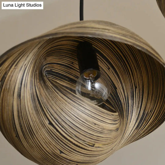 Bamboo Shell Pendant Light - South-East Asian Design 1 Head Brown Perfect For Dining Areas