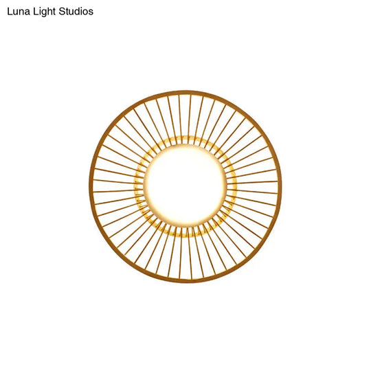 Bamboo Simplicity Led Wall Lighting: Wheel-Shaped Wood Mount Light For Living Room