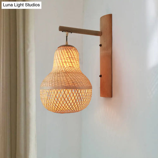 Bamboo Single-Bulb Wall Mounted Lamp: Handcrafted Corridor Light Fixture In Contemporary Wood Design