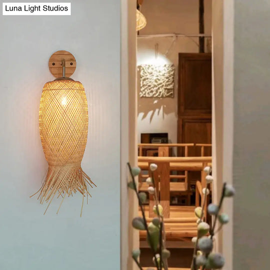 Bamboo Single-Bulb Wall Mounted Lamp: Handcrafted Corridor Light Fixture In Contemporary Wood Design