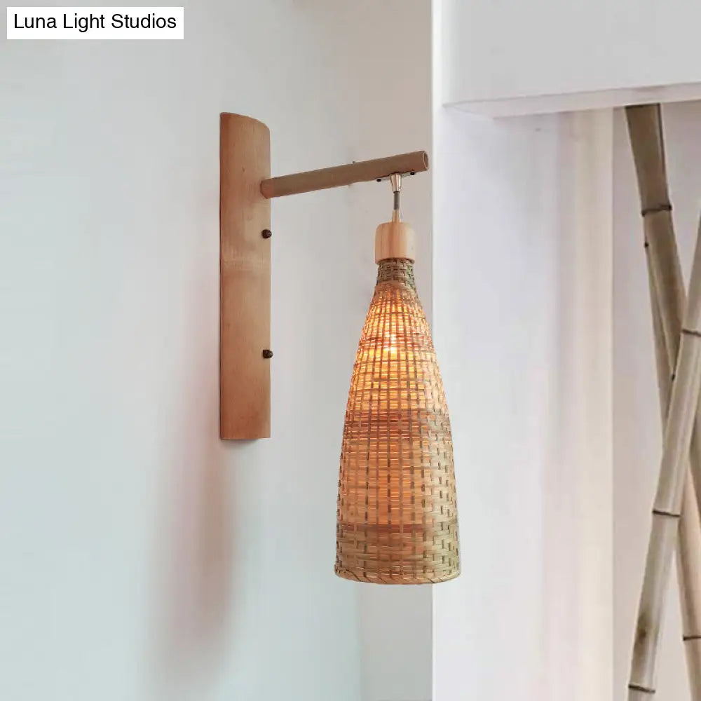 Bamboo Single-Bulb Wall Mounted Lamp: Handcrafted Corridor Light Fixture In Contemporary Wood Design