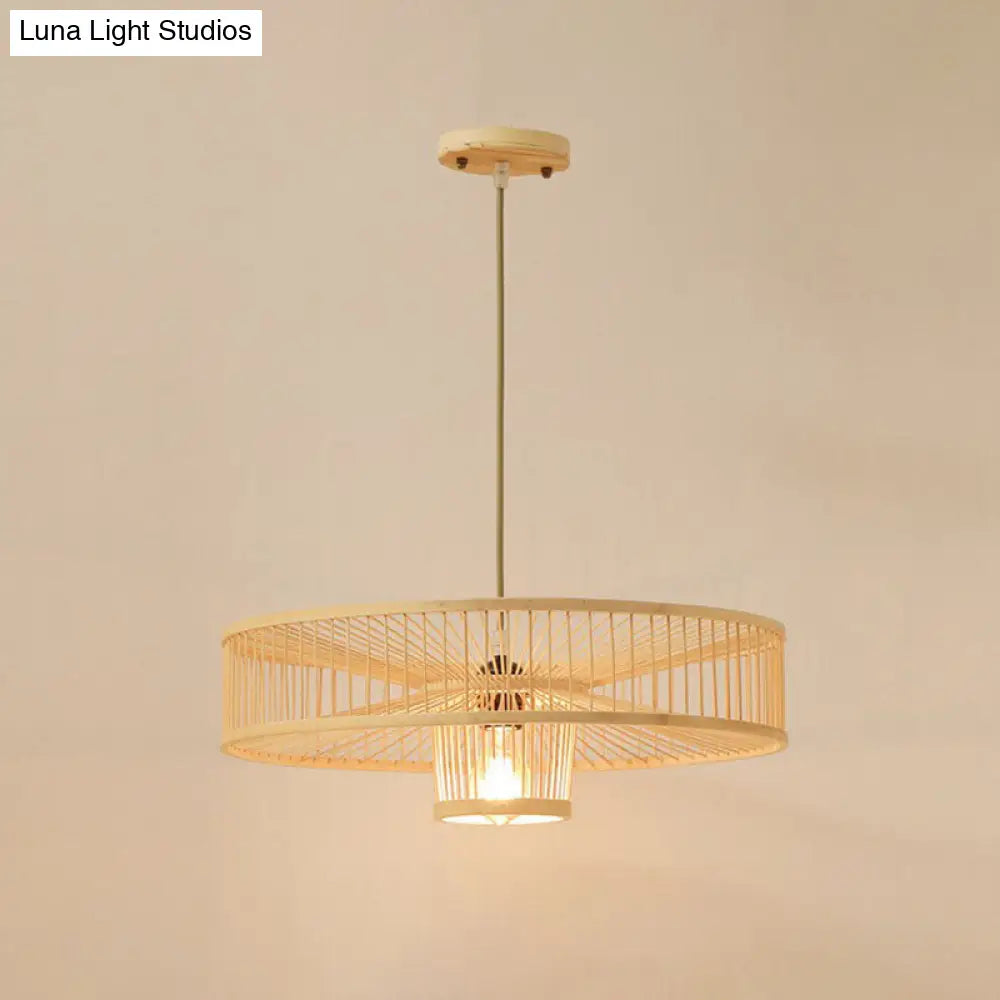 Bamboo Single Pendant Light: Geometric Shape Asian Design For Guest Room