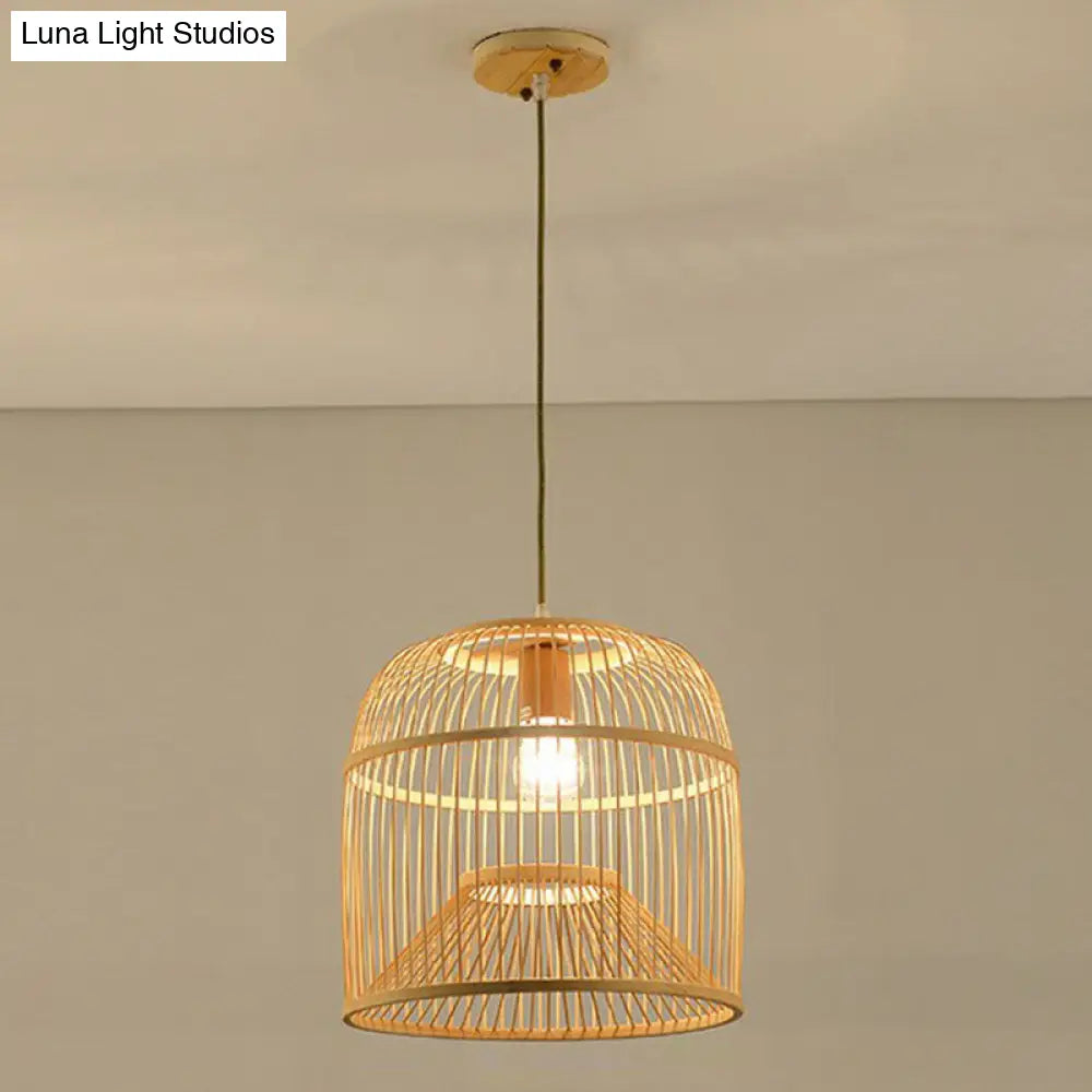 Bamboo Single Pendant Light: Geometric Shape Asian Design For Guest Room