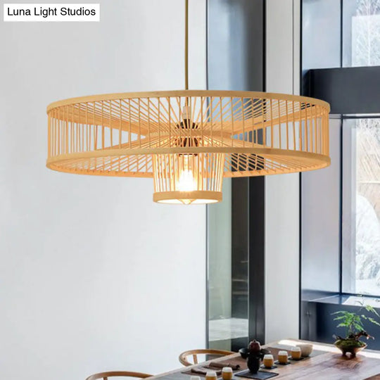 Bamboo Single Pendant Light: Geometric Shape Asian Design For Guest Room