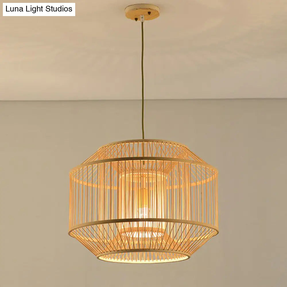 Bamboo Single Pendant Light: Geometric Shape Asian Design For Guest Room