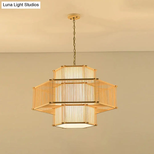 Bamboo Single Pendant Light: Geometric Shape Asian Design For Guest Room