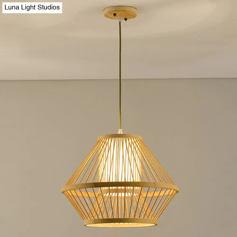 Bamboo Single Pendant Light: Geometric Shape Asian Design For Guest Room