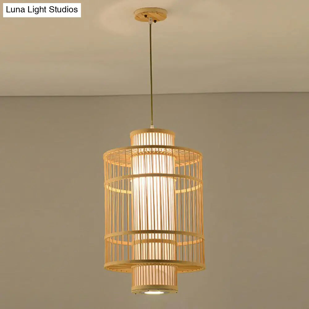 Bamboo Single Pendant Light: Geometric Shape Asian Design For Guest Room