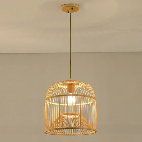 Bamboo Single Pendant Light: Geometric Shape Asian Design For Guest Room Wood / B