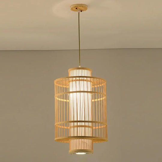 Bamboo Single Pendant Light: Geometric Shape Asian Design For Guest Room Wood / E