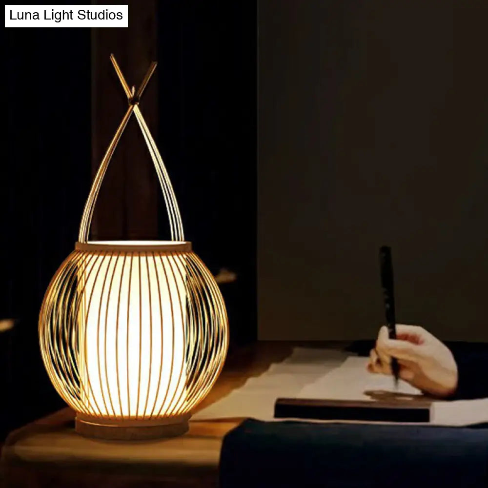 Bamboo Single Restaurant Nightstand Light From South-East Asia - Wood Basket Table Lighting