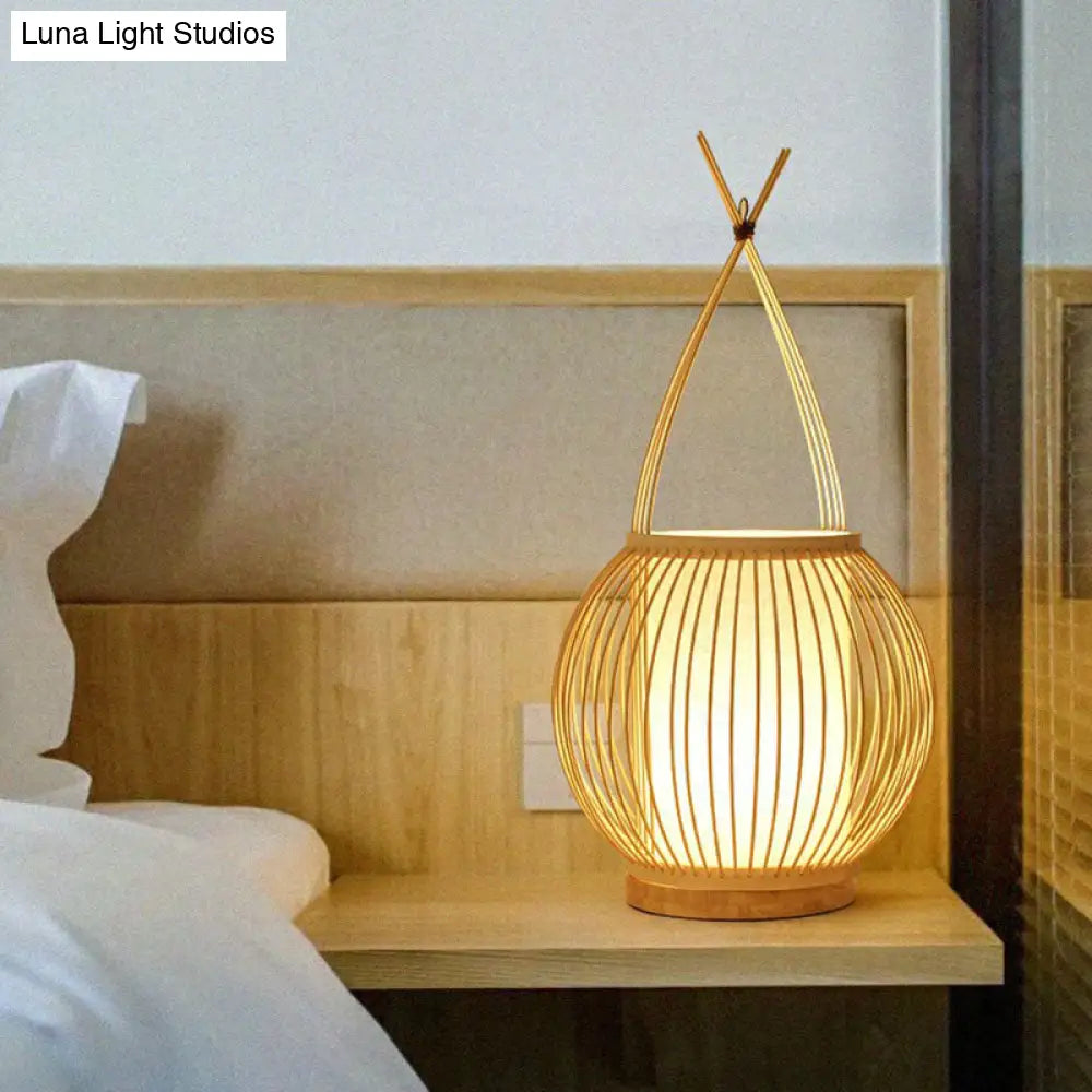 Bamboo Single Restaurant Nightstand Light From South-East Asia - Wood Basket Table Lighting